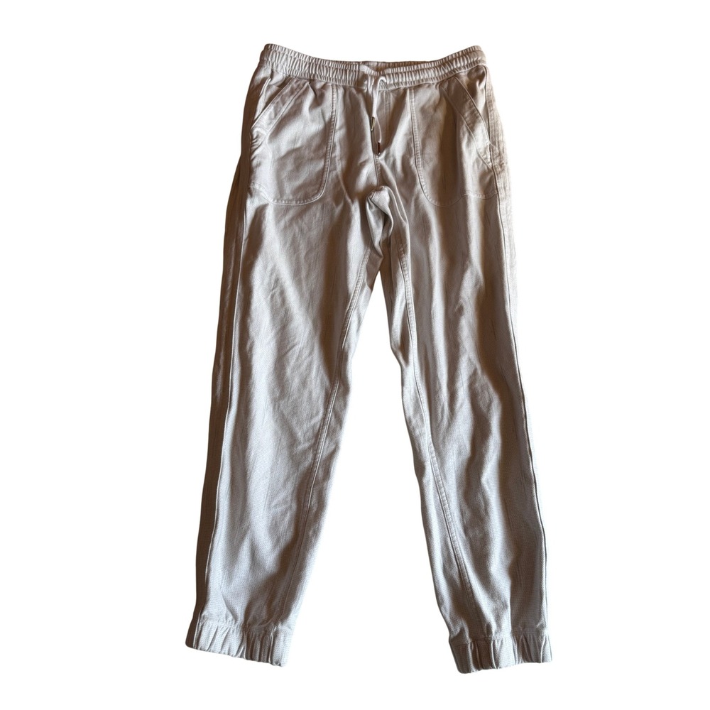 Athleta Farallon Printed Jogger Pants White Gray LInes Size 8 Organic Cotton